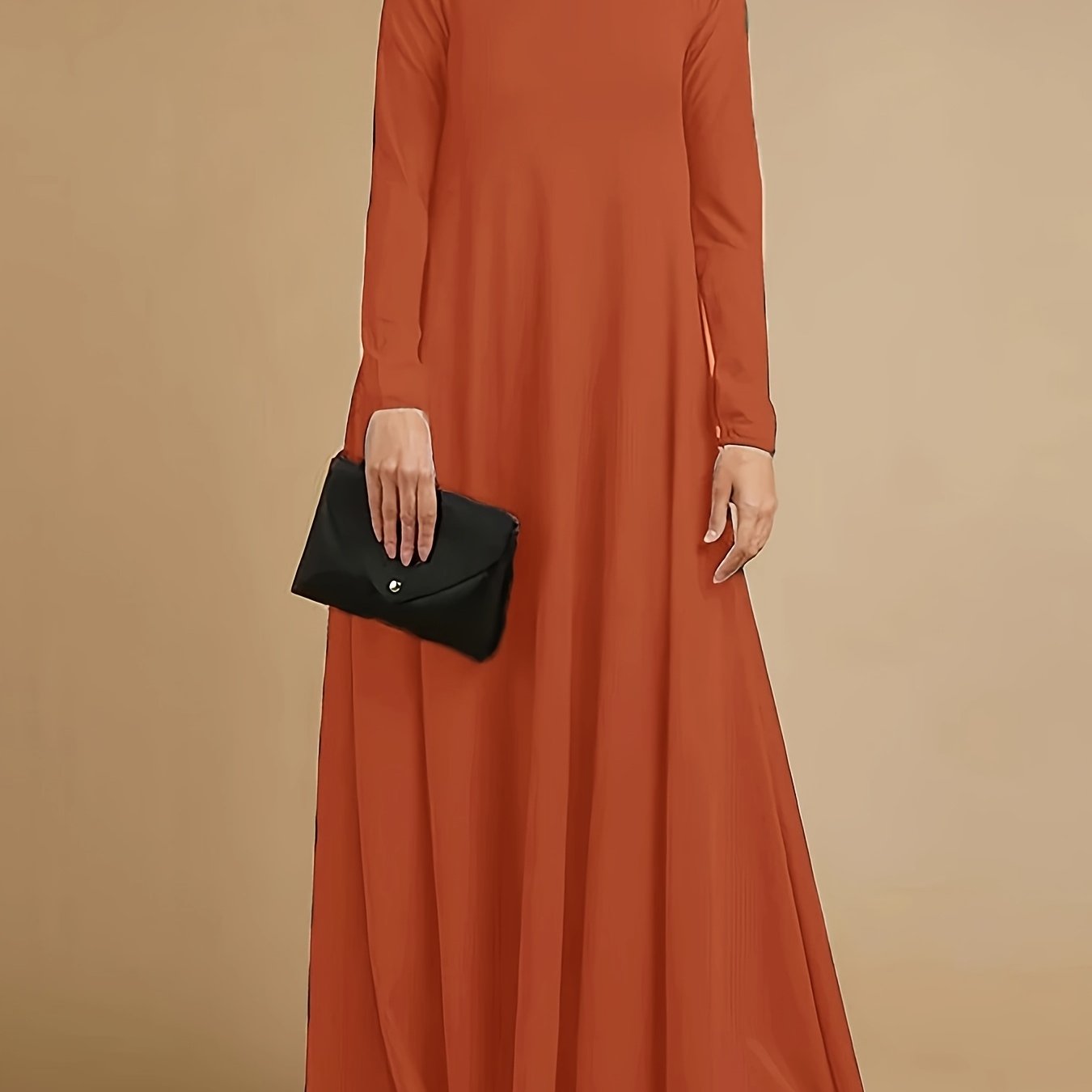 High-neck, long-sleeve loose-fit maxi dress — casual abaya style, suitable for all seasons
