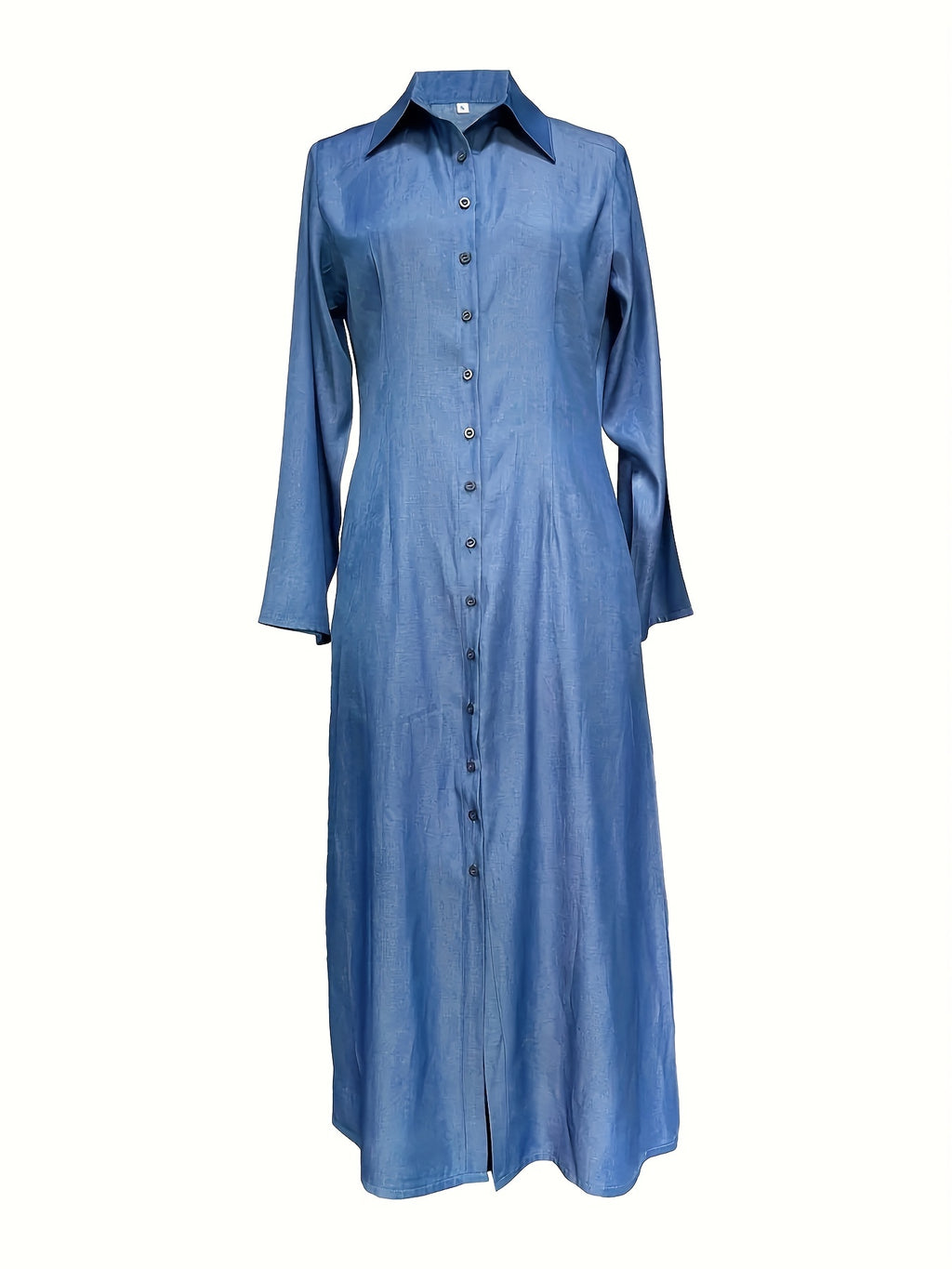 Solid maxi dress with button-front and long sleeves — casual, elegant, and comfortable