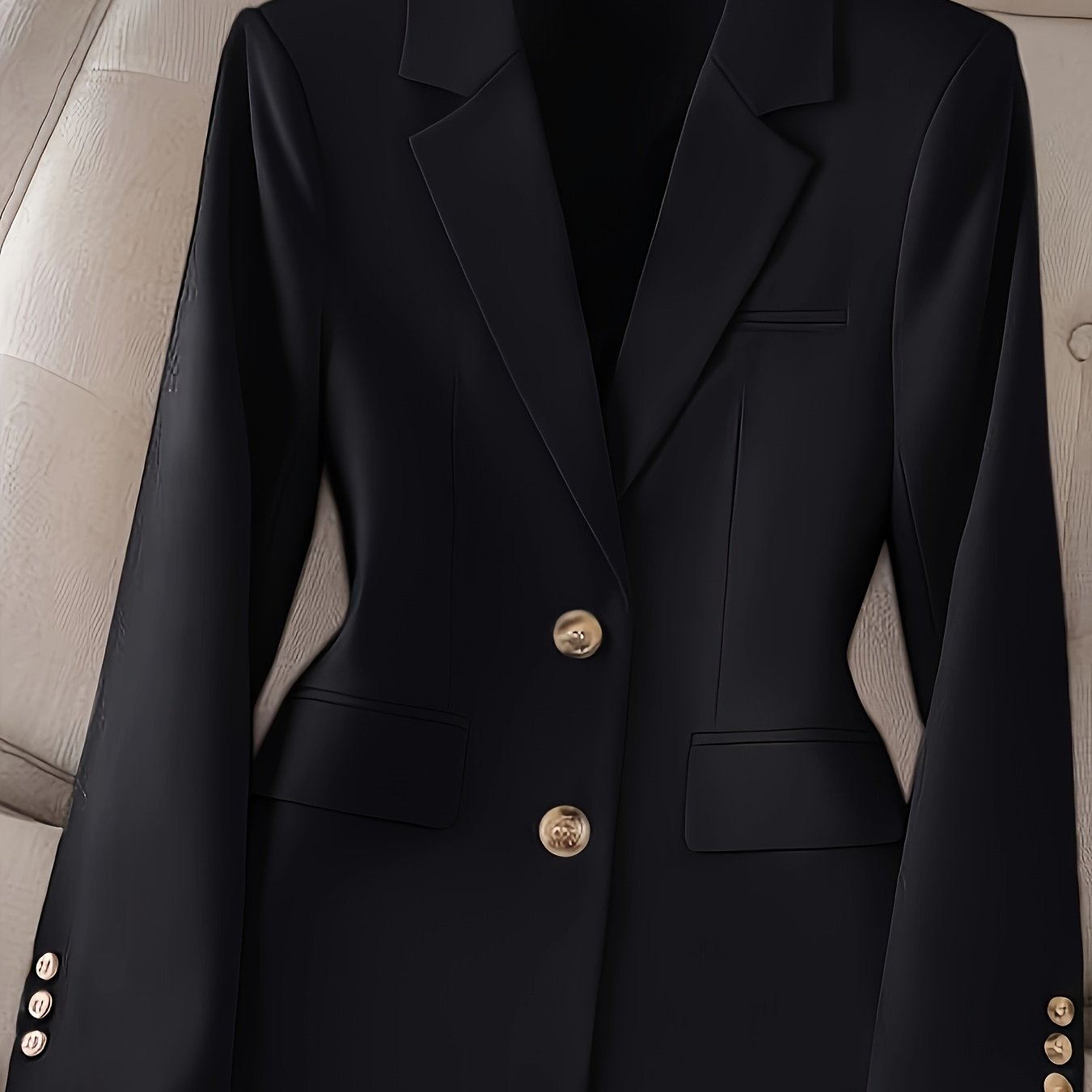 Structured women’s blazer with notch lapel and H-line silhouette, ideal for business, formal, or professional wear