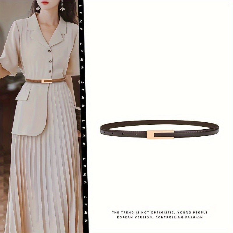 Slim elastic waist belt with alloy buckle — decorative and versatile for dresses and blouses