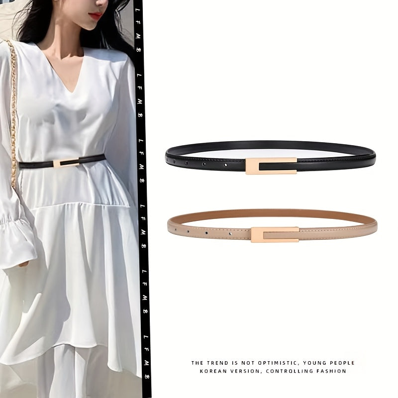 Slim elastic waist belt with alloy buckle — decorative and versatile for dresses and blouses