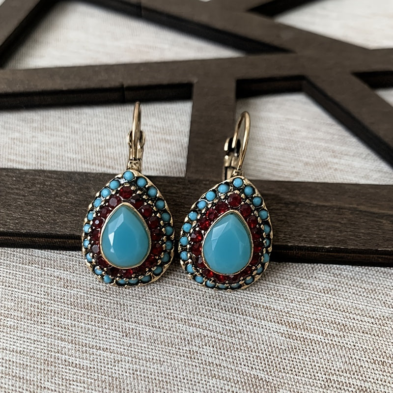 Gift for Her – Elegant Teardrop Turquoise & Red Earrings
