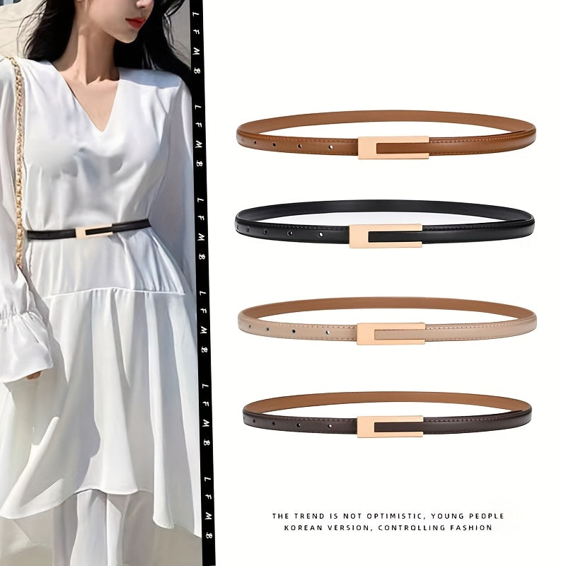Slim elastic waist belt with alloy buckle — decorative and versatile for dresses and blouses