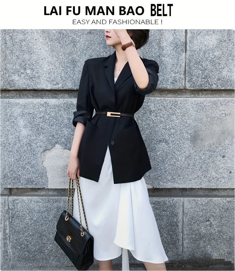 Slim elastic waist belt with alloy buckle — decorative and versatile for dresses and blouses