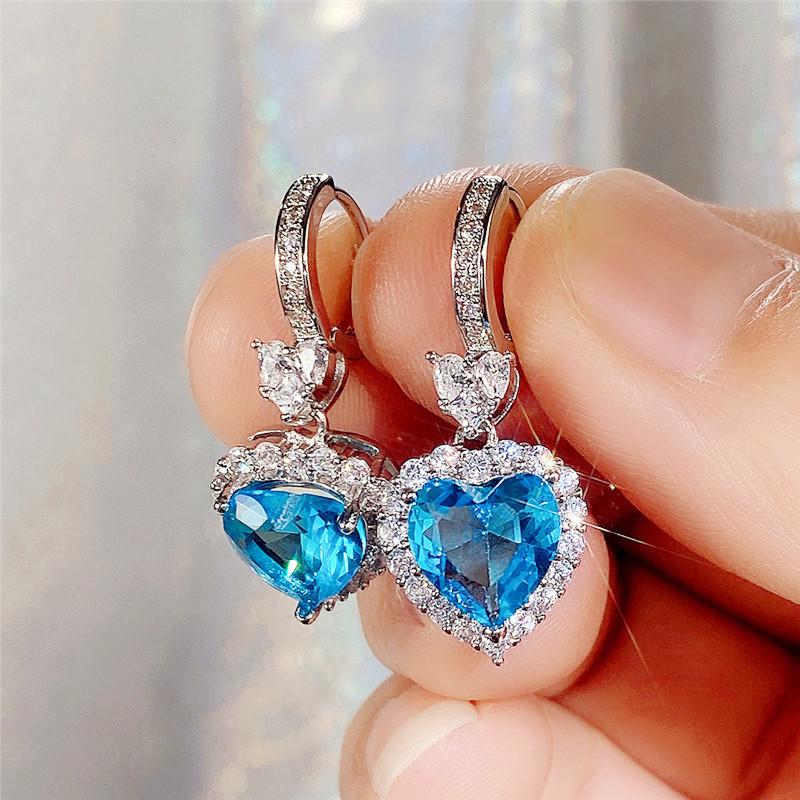 Heart-Shaped Color Stone Wedding Earrings for Women