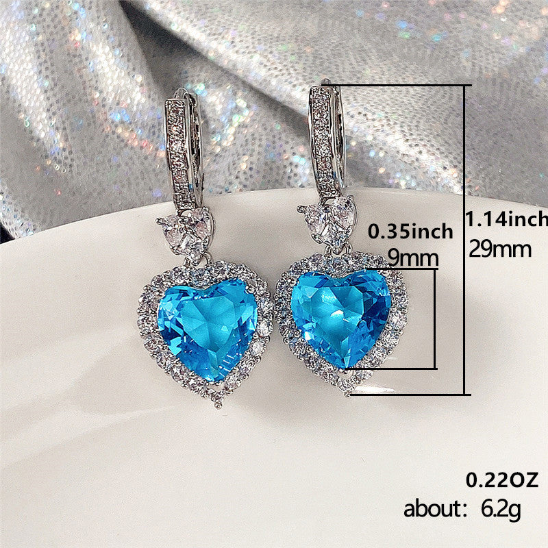 Heart-Shaped Color Stone Wedding Earrings for Women