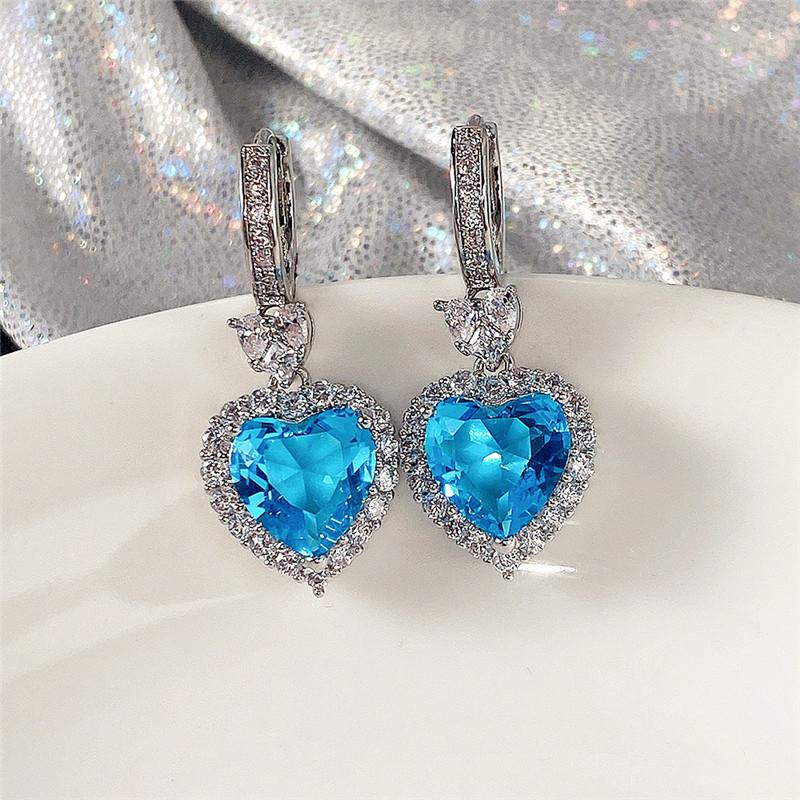 Heart-Shaped Color Stone Wedding Earrings for Women