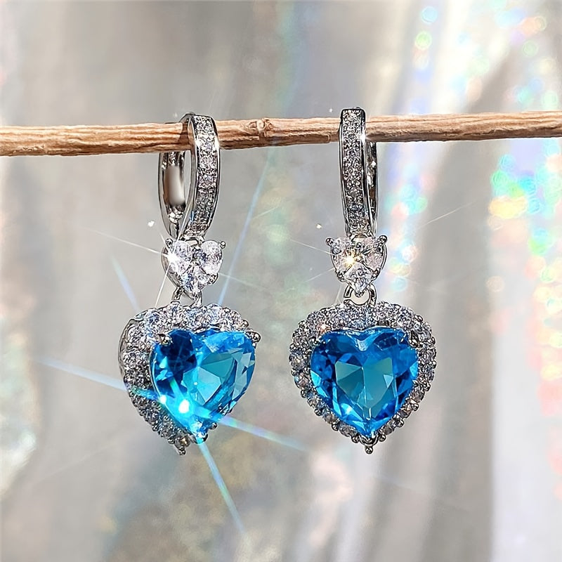 Heart-Shaped Color Stone Wedding Earrings for Women