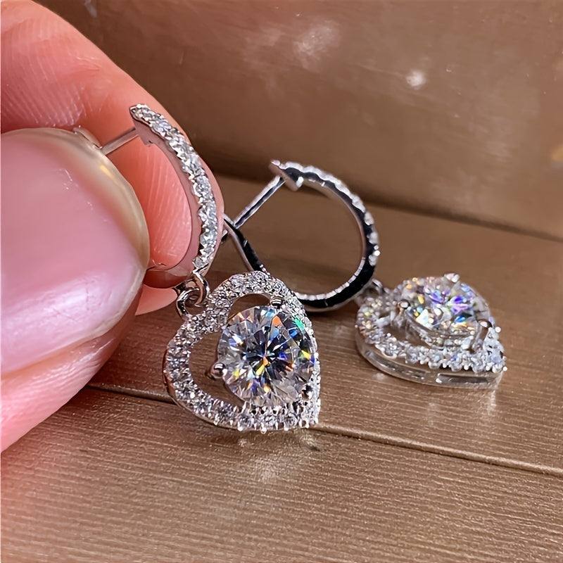 Hollow Heart Zircon Hoop Earrings