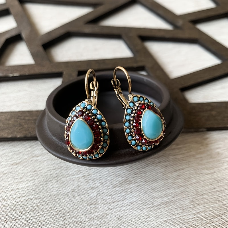 Gift for Her – Elegant Teardrop Turquoise & Red Earrings