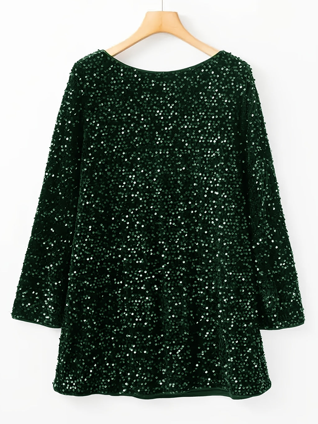 Black sequin crew-neck dress with long sleeves and back bowknot — ideal for parties and holiday events