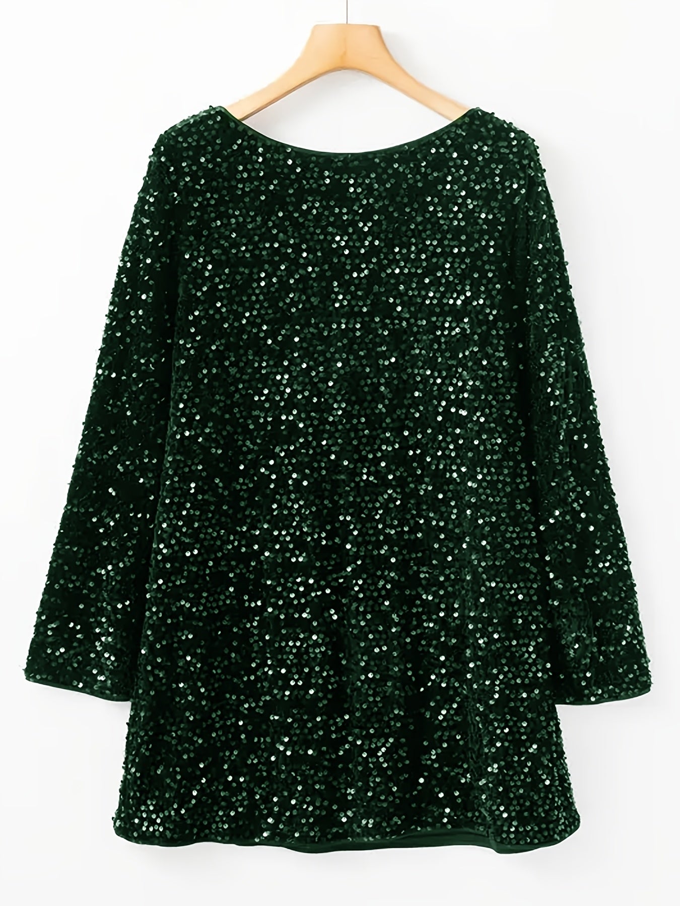 Black sequin crew-neck dress with long sleeves and back bowknot — ideal for parties and holiday events