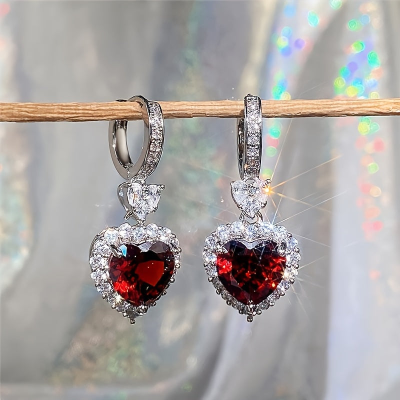 Heart-Shaped Color Stone Wedding Earrings for Women