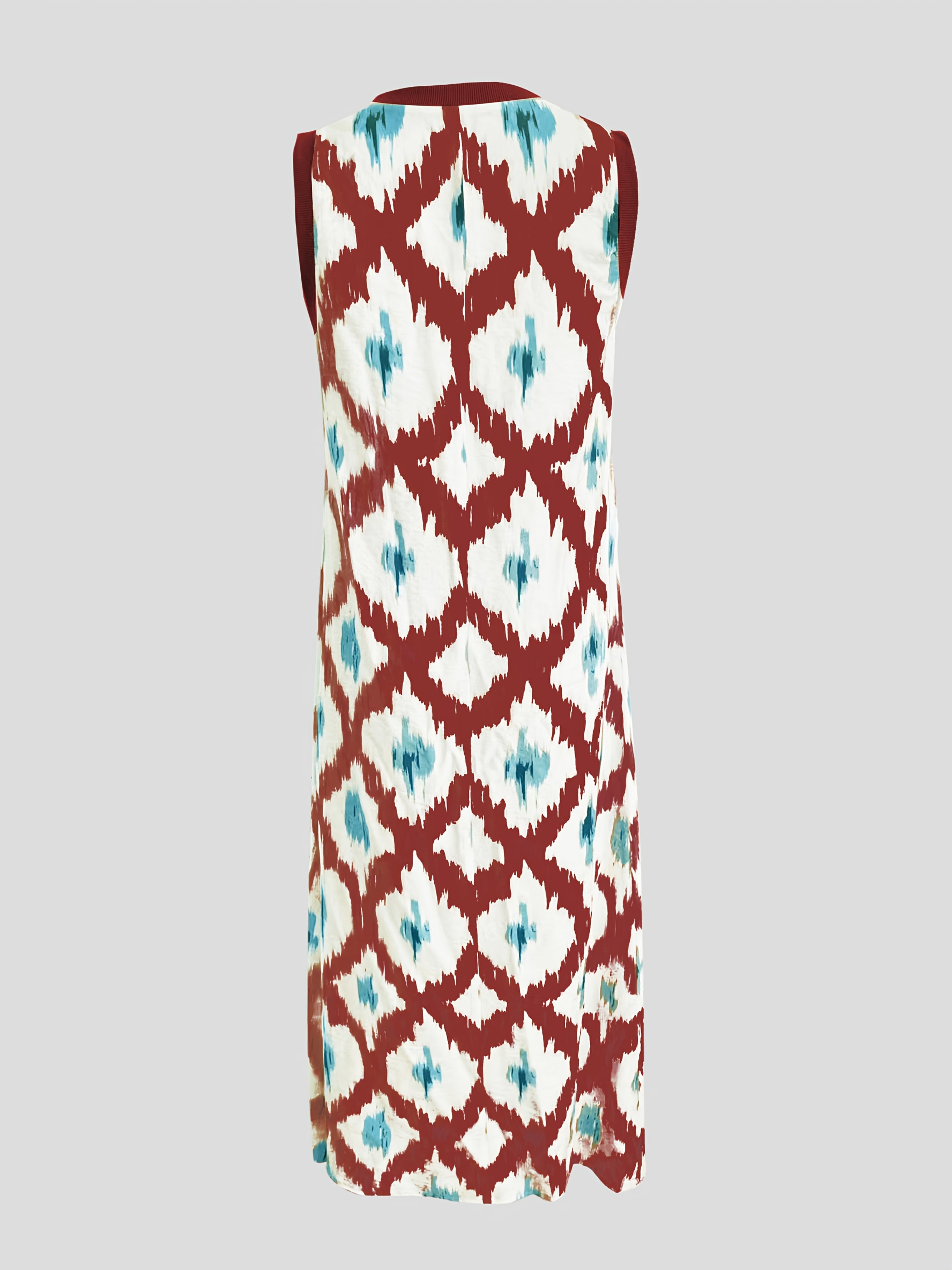 Sleeveless V-neck boho dress with loose fit and patchwork detail, perfect for casual and vacation wear