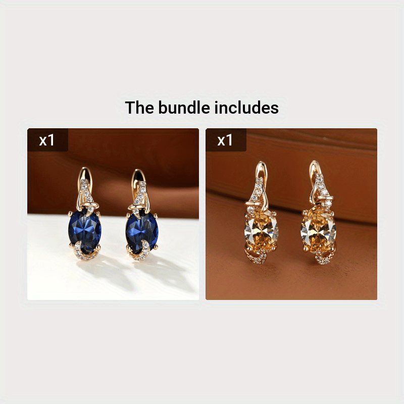 18K Gold Plated Blue Stone Drop Earrings for Women