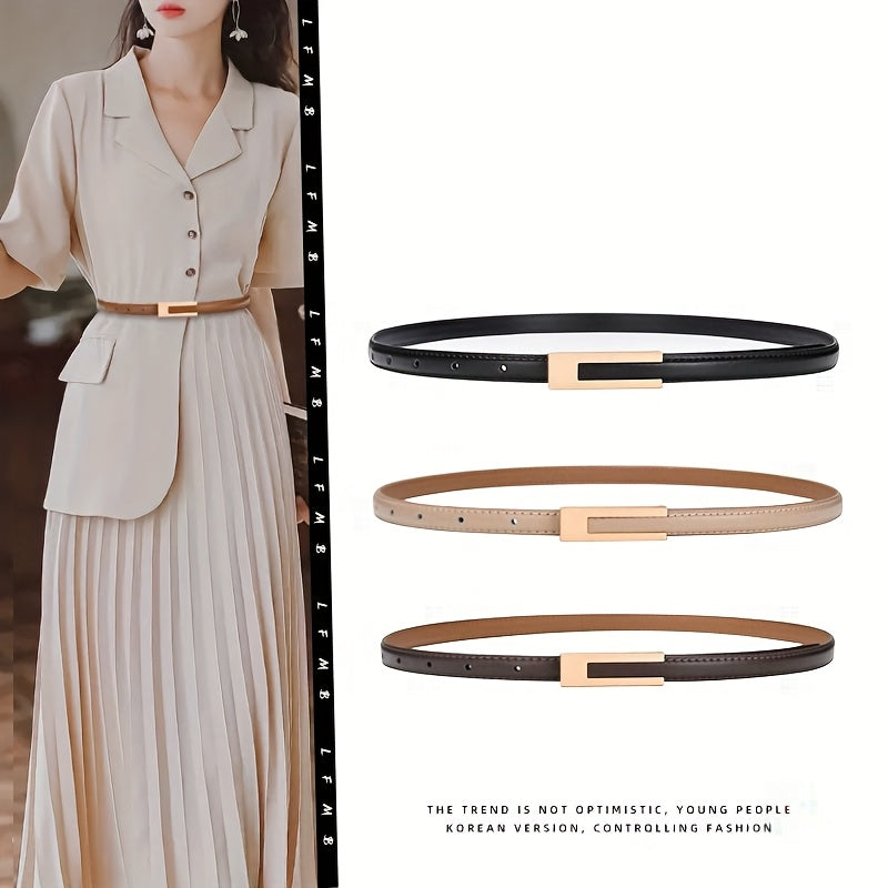 Slim elastic waist belt with alloy buckle — decorative and versatile for dresses and blouses