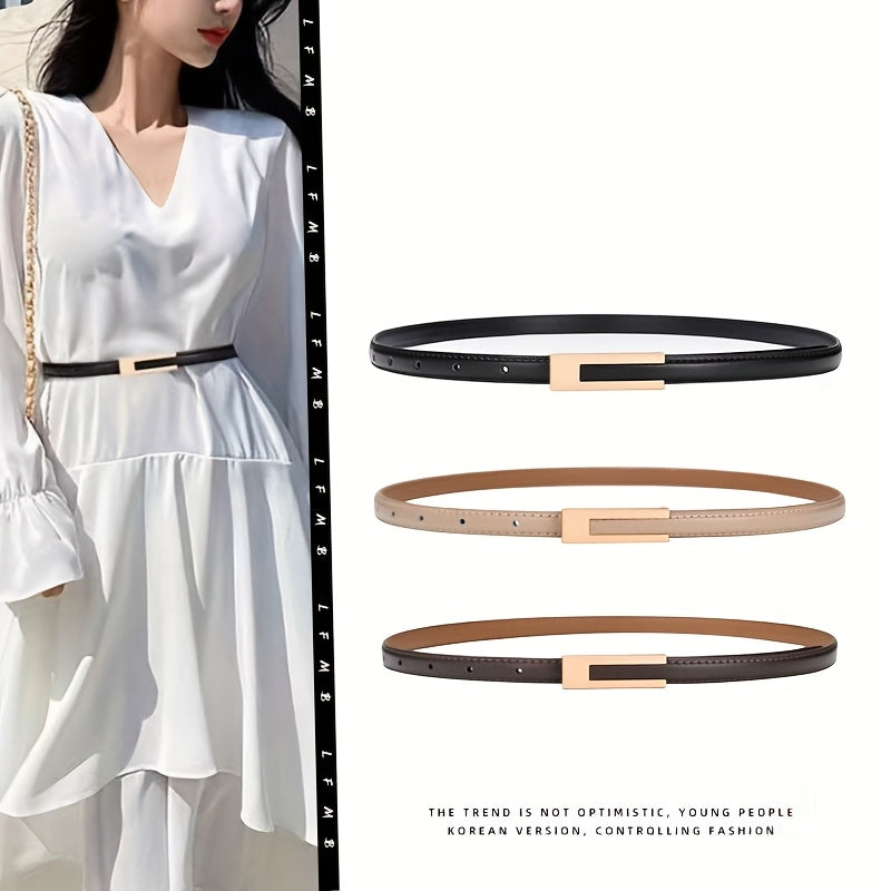 Slim elastic waist belt with alloy buckle — decorative and versatile for dresses and blouses
