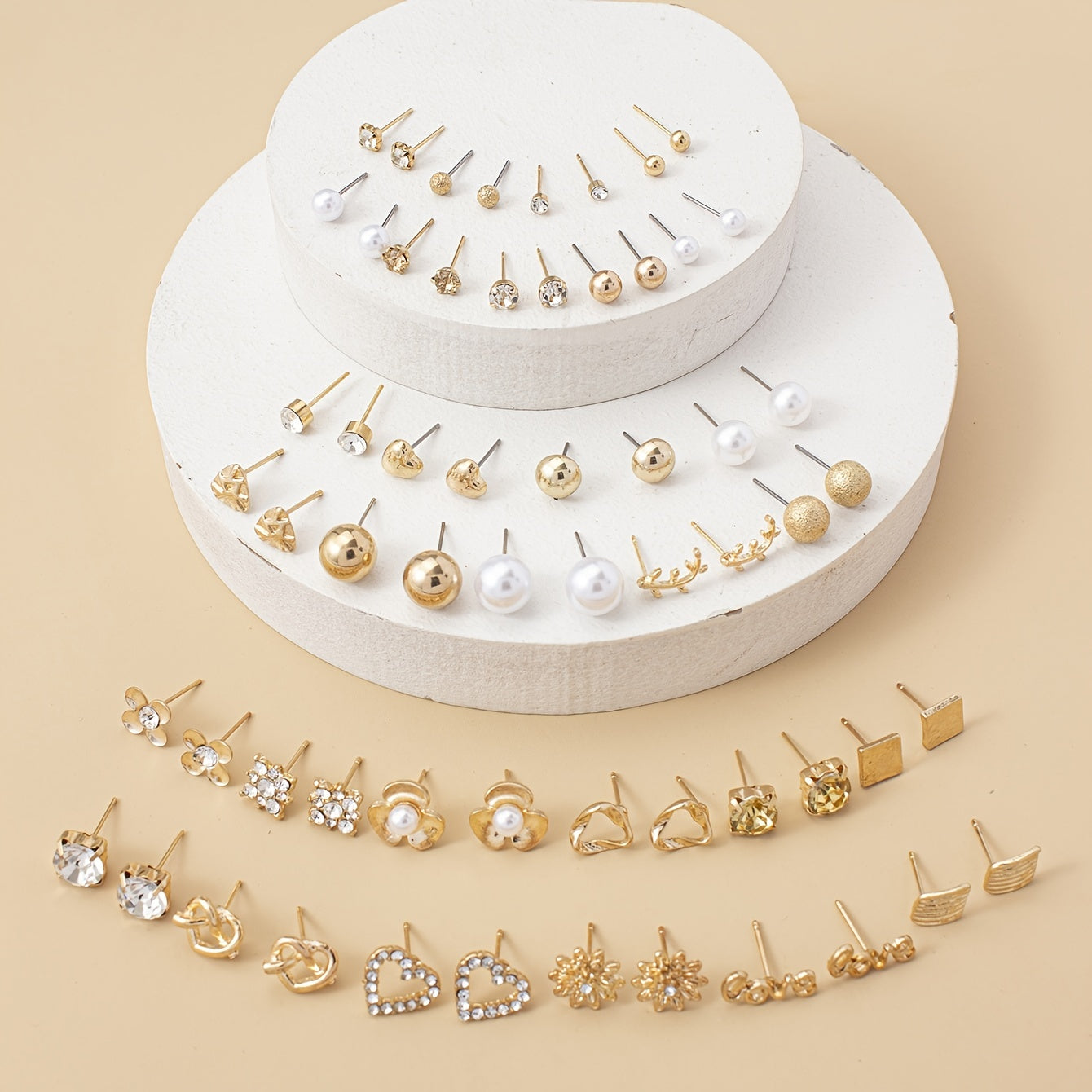 30-Pair Heart & Pearl Fashion Earrings Set