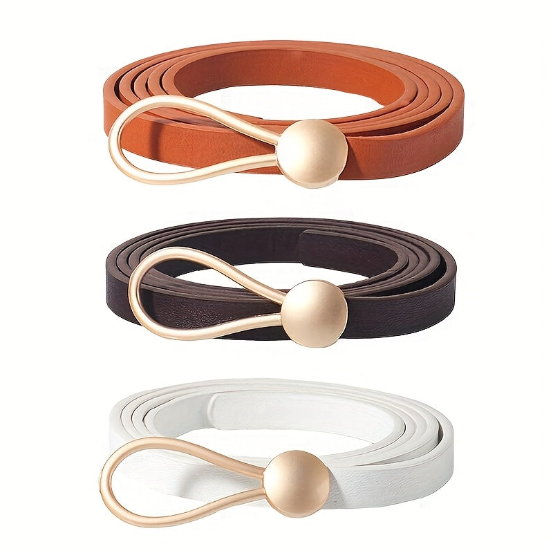 Slim elastic waist belt with alloy buckle — decorative and versatile for dresses and blouses