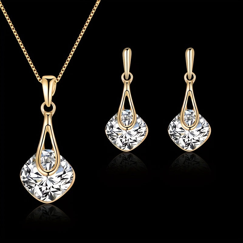 Geometric Crystal Necklace & Earrings Set for Women
