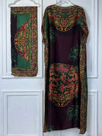 Plus size long kaftan robe with batwing sleeves and scarf, perfect for party and all-season wear