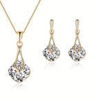 Geometric Crystal Necklace & Earrings Set for Women
