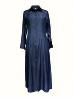Solid maxi dress with button-front and long sleeves — casual, elegant, and comfortable
