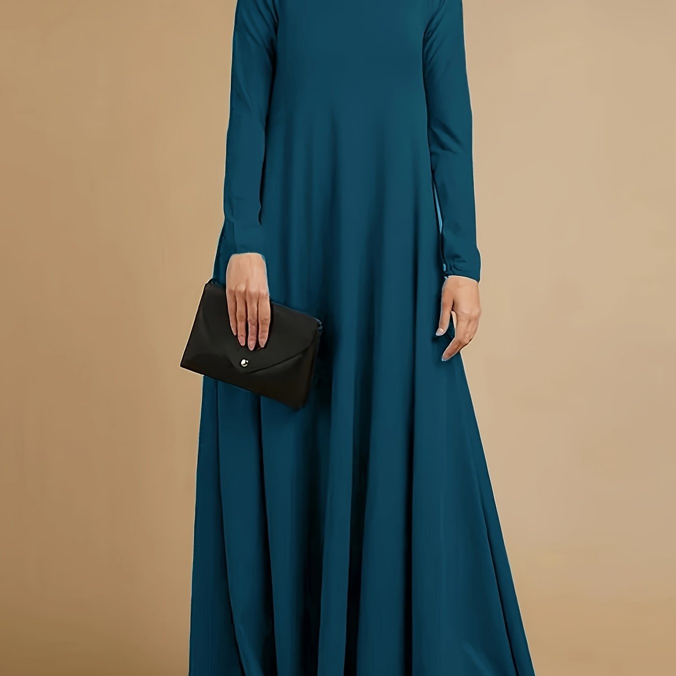 High-neck, long-sleeve loose-fit maxi dress — casual abaya style, suitable for all seasons