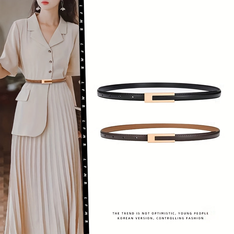 Slim elastic waist belt with alloy buckle — decorative and versatile for dresses and blouses