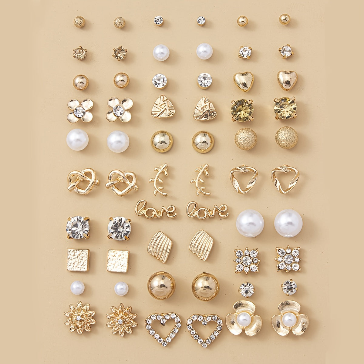 30-Pair Heart & Pearl Fashion Earrings Set