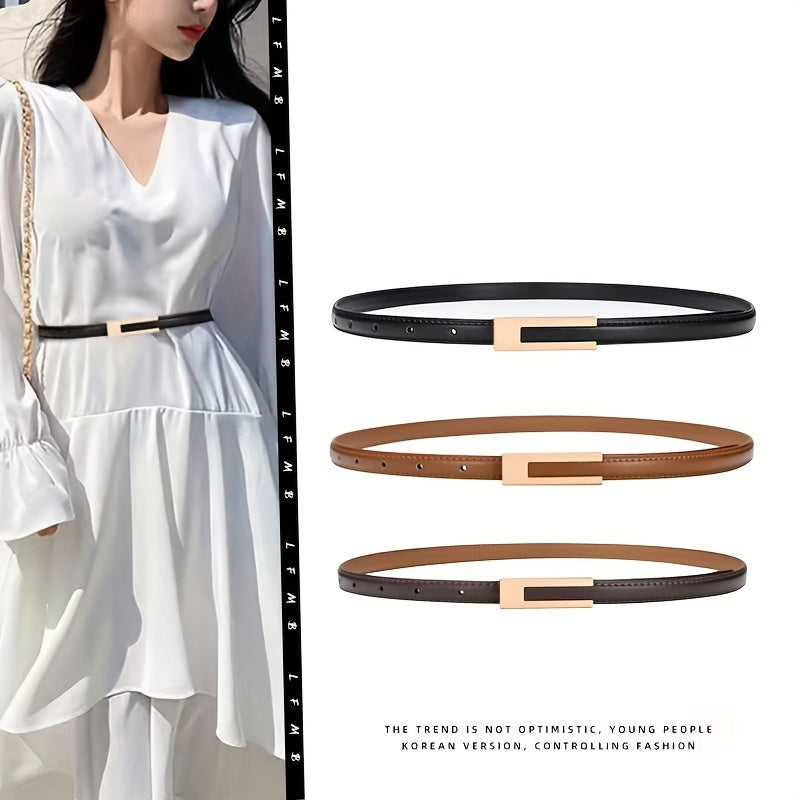 Slim elastic waist belt with alloy buckle — decorative and versatile for dresses and blouses