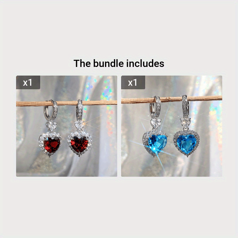 Heart-Shaped Color Stone Wedding Earrings for Women