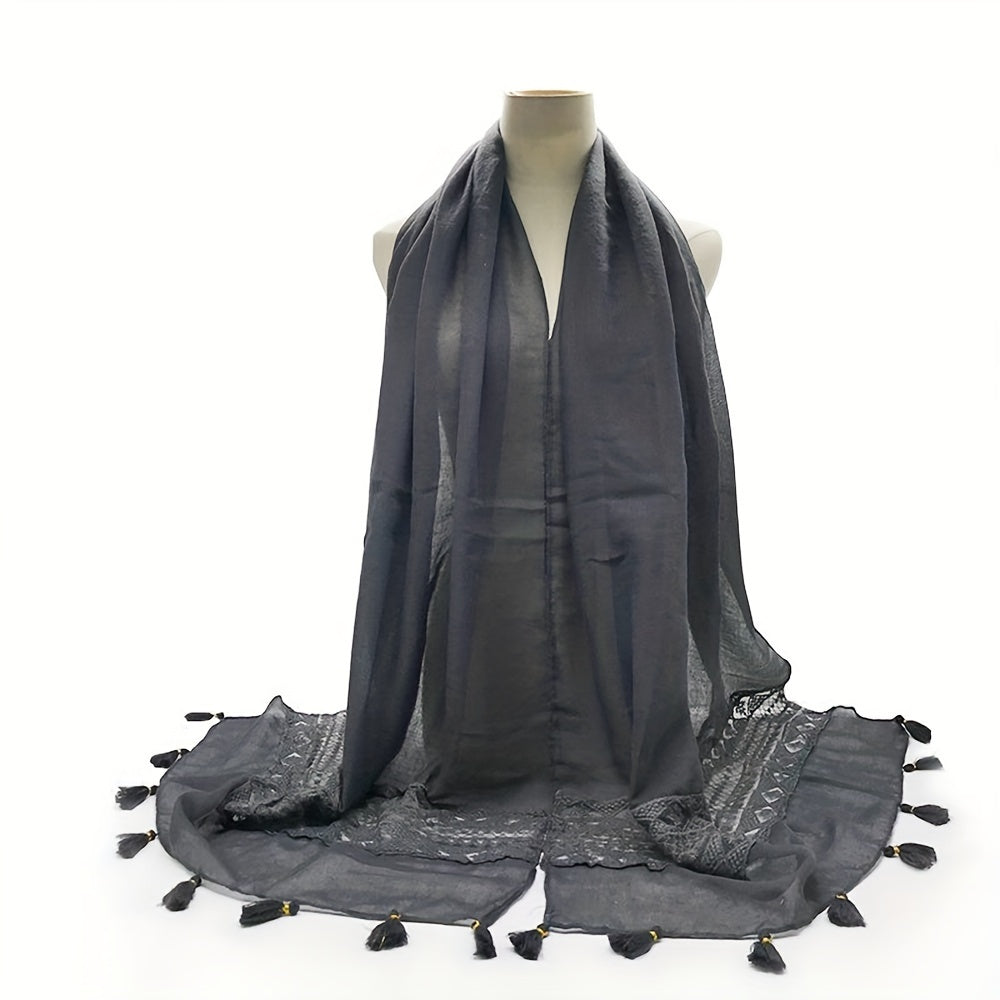 Eid Fashion Tassel Scarf – Hollow Lace Wrap for Women