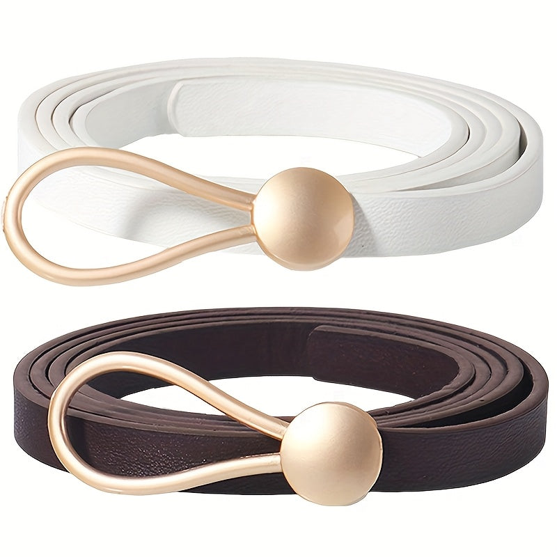 Slim elastic waist belt with alloy buckle — decorative and versatile for dresses and blouses