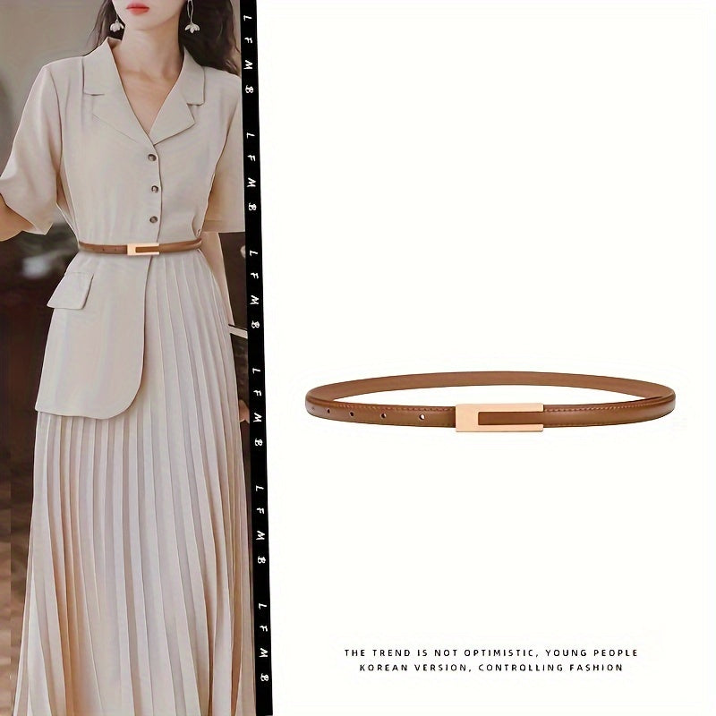 Slim elastic waist belt with alloy buckle — decorative and versatile for dresses and blouses