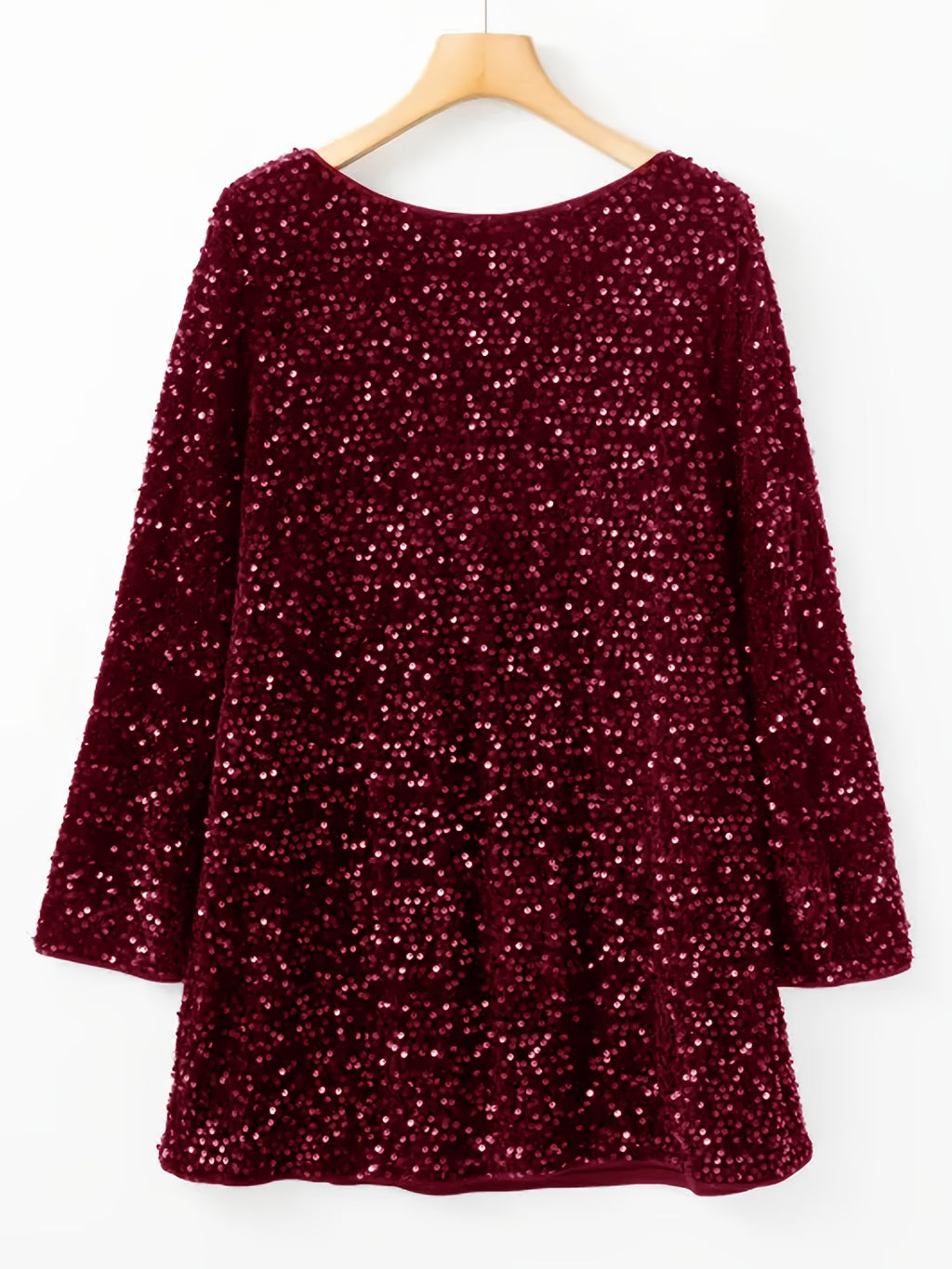 Black sequin crew-neck dress with long sleeves and back bowknot — ideal for parties and holiday events