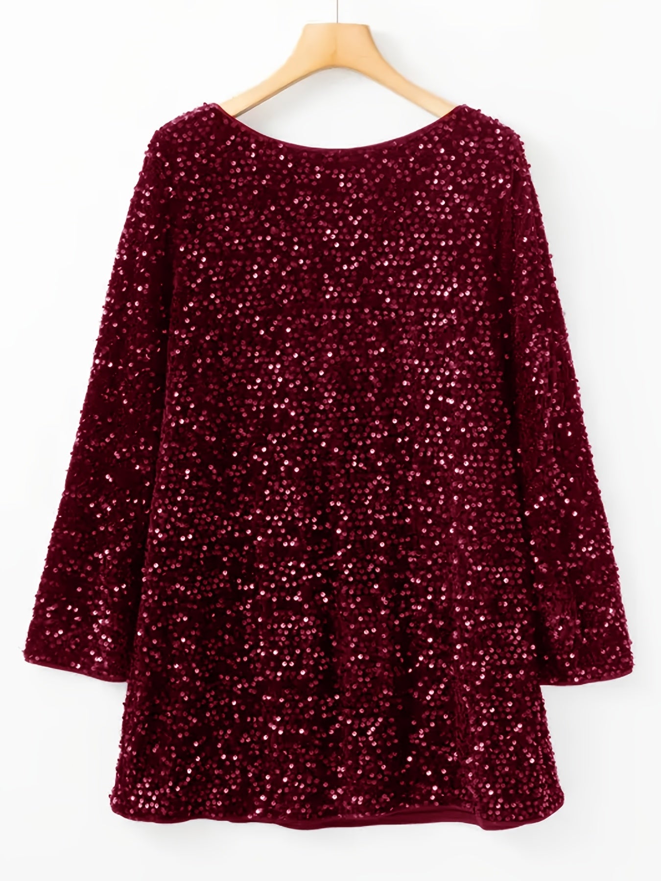 Black sequin crew-neck dress with long sleeves and back bowknot — ideal for parties and holiday events