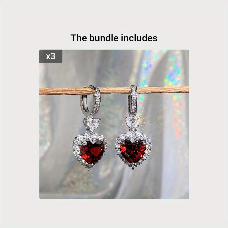 Heart-Shaped Color Stone Wedding Earrings for Women