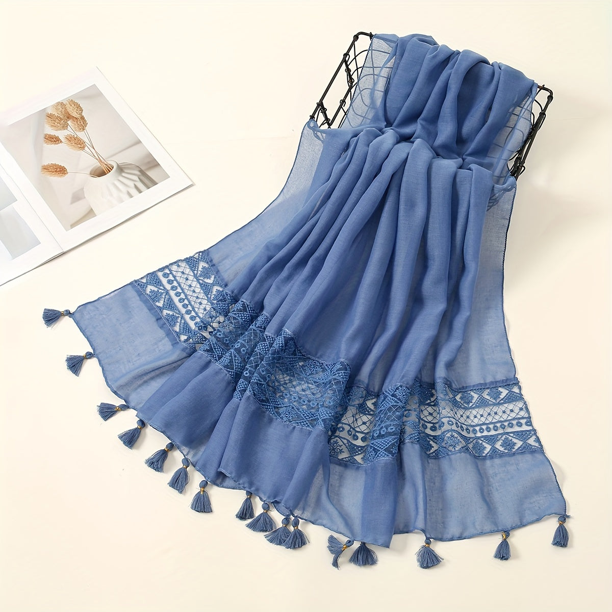 Eid Fashion Tassel Scarf – Hollow Lace Wrap for Women