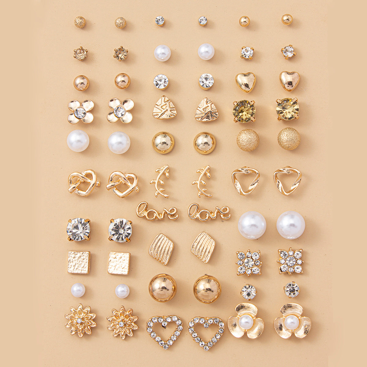 30-Pair Heart & Pearl Fashion Earrings Set