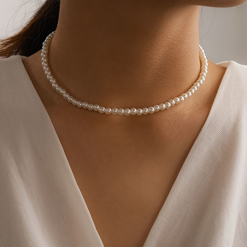 Elegant Faux Pearl Choker Necklace