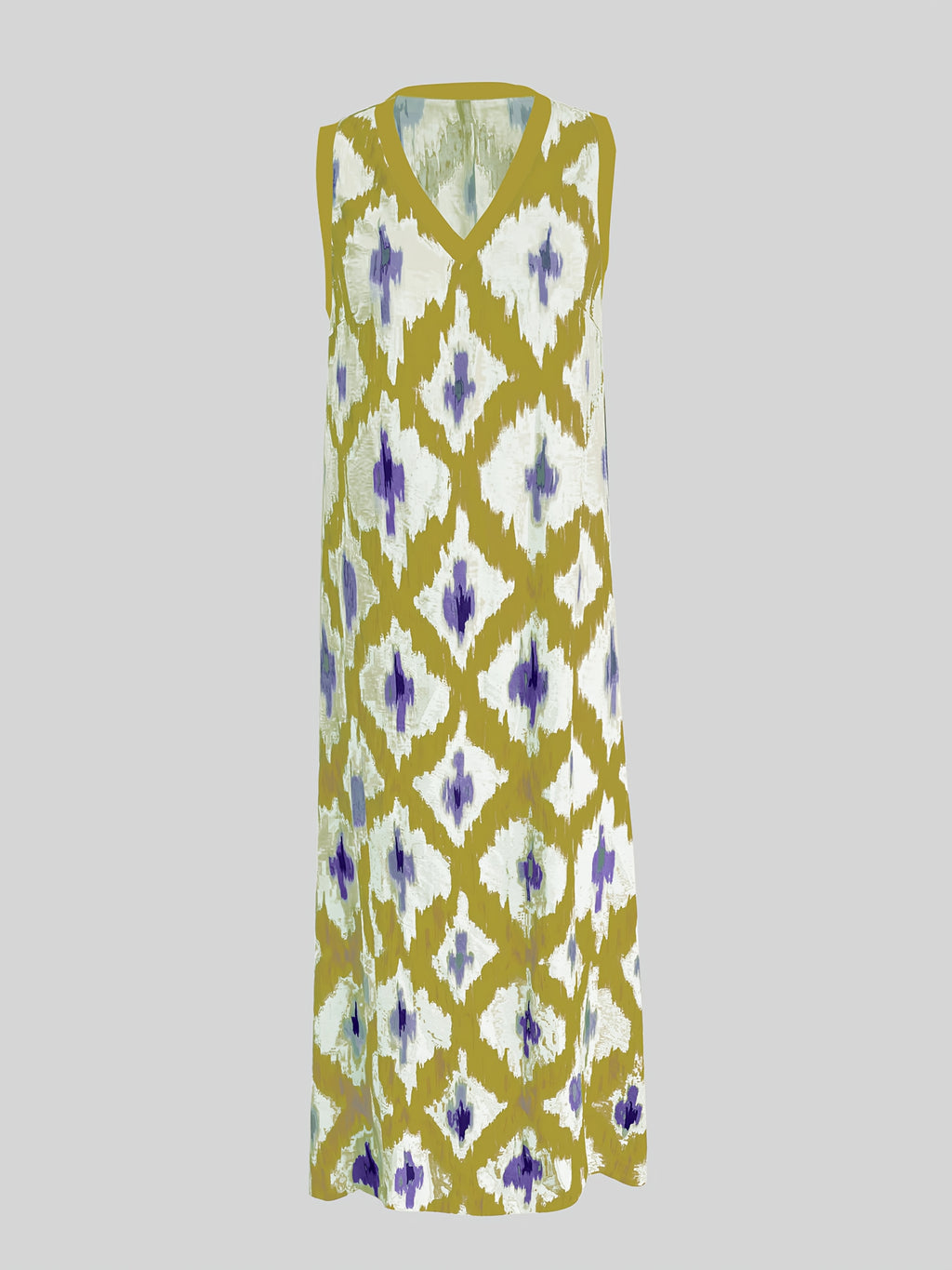 Sleeveless V-neck boho dress with loose fit and patchwork detail, perfect for casual and vacation wear