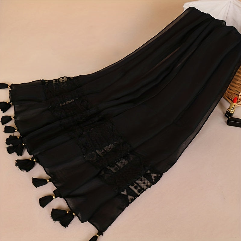 Eid Fashion Tassel Scarf – Hollow Lace Wrap for Women