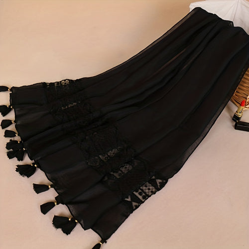 Eid Fashion Tassel Scarf – Hollow Lace Wrap for Women