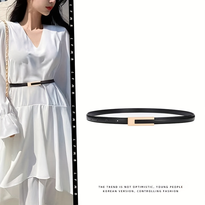 Slim elastic waist belt with alloy buckle — decorative and versatile for dresses and blouses
