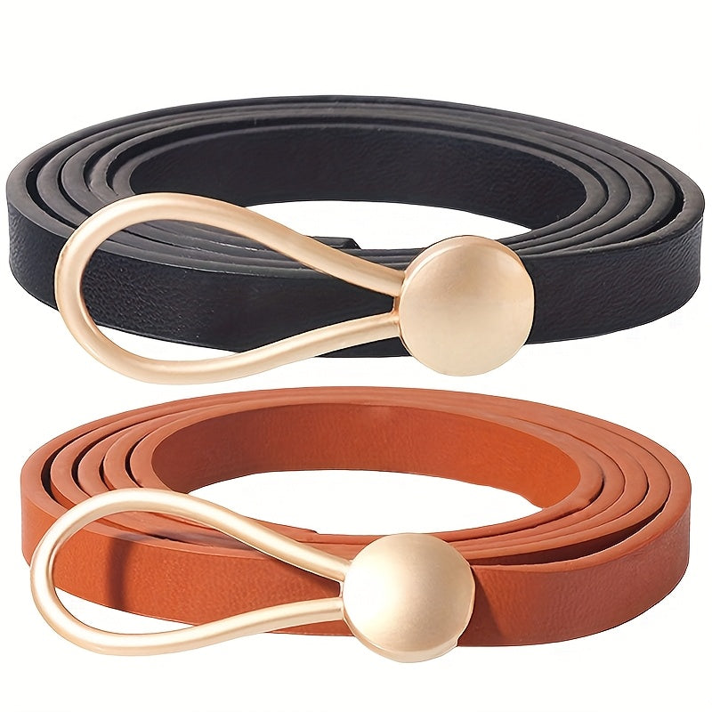 Slim elastic waist belt with alloy buckle — decorative and versatile for dresses and blouses