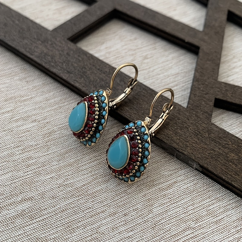 Gift for Her – Elegant Teardrop Turquoise & Red Earrings