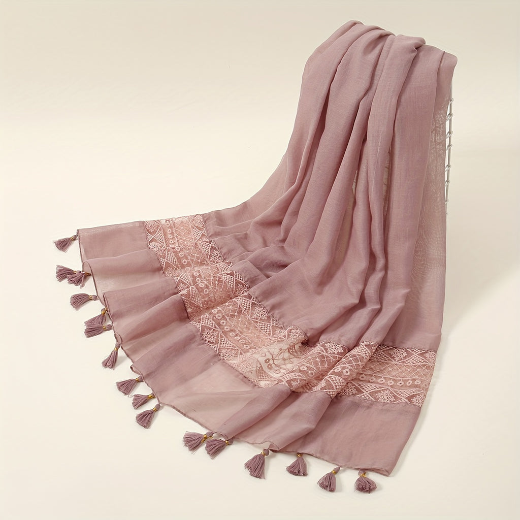 Eid Fashion Tassel Scarf – Hollow Lace Wrap for Women