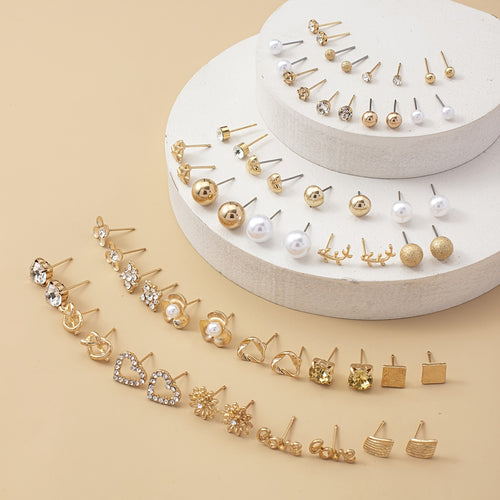 30-Pair Heart & Pearl Fashion Earrings Set