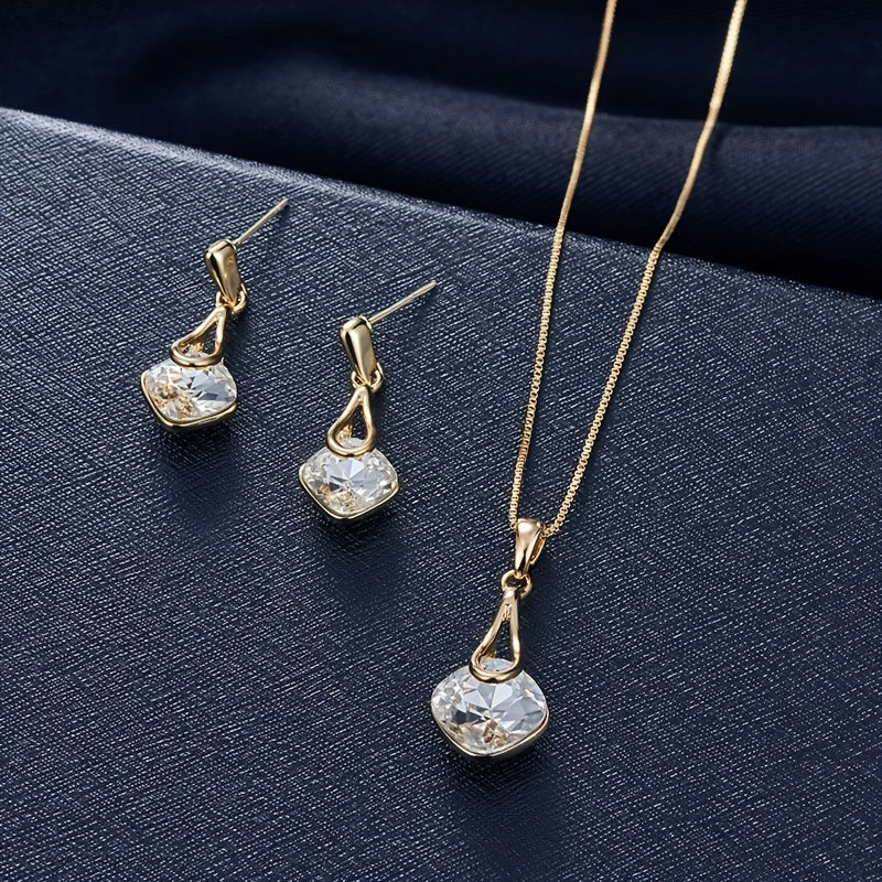 Geometric Crystal Necklace & Earrings Set for Women
